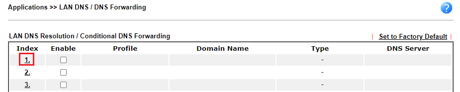 a screenshot of DrayOS LAN DNS profile list